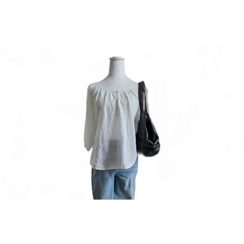 Cynthia Steffe White Wide Neck Embroidered 3/4 Sleeve Womens Peasant Shirt Sz S